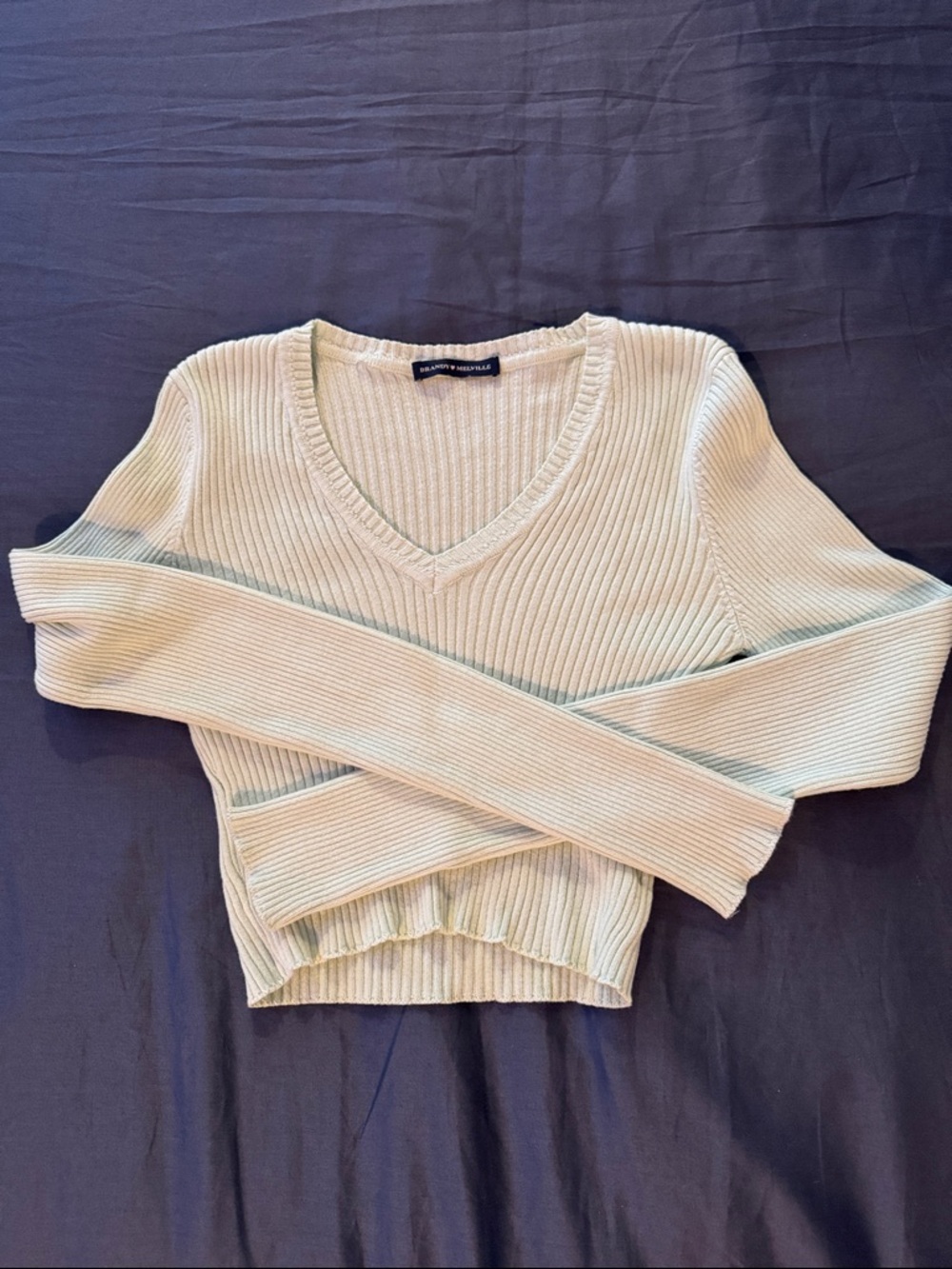 Brandy Melville Pale Sage Ribbed V-Neck Sweater